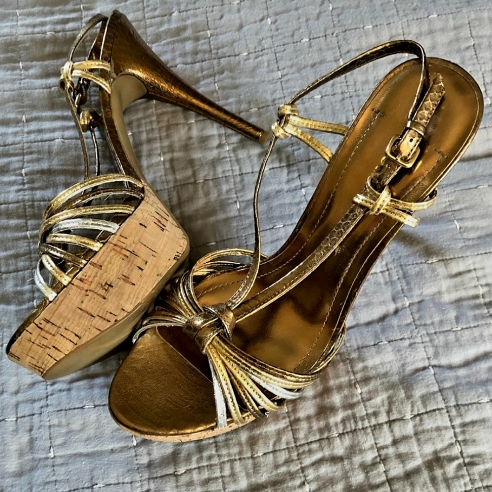 🌟BCBGeneration Santos Strappy Heels Gold Leather
